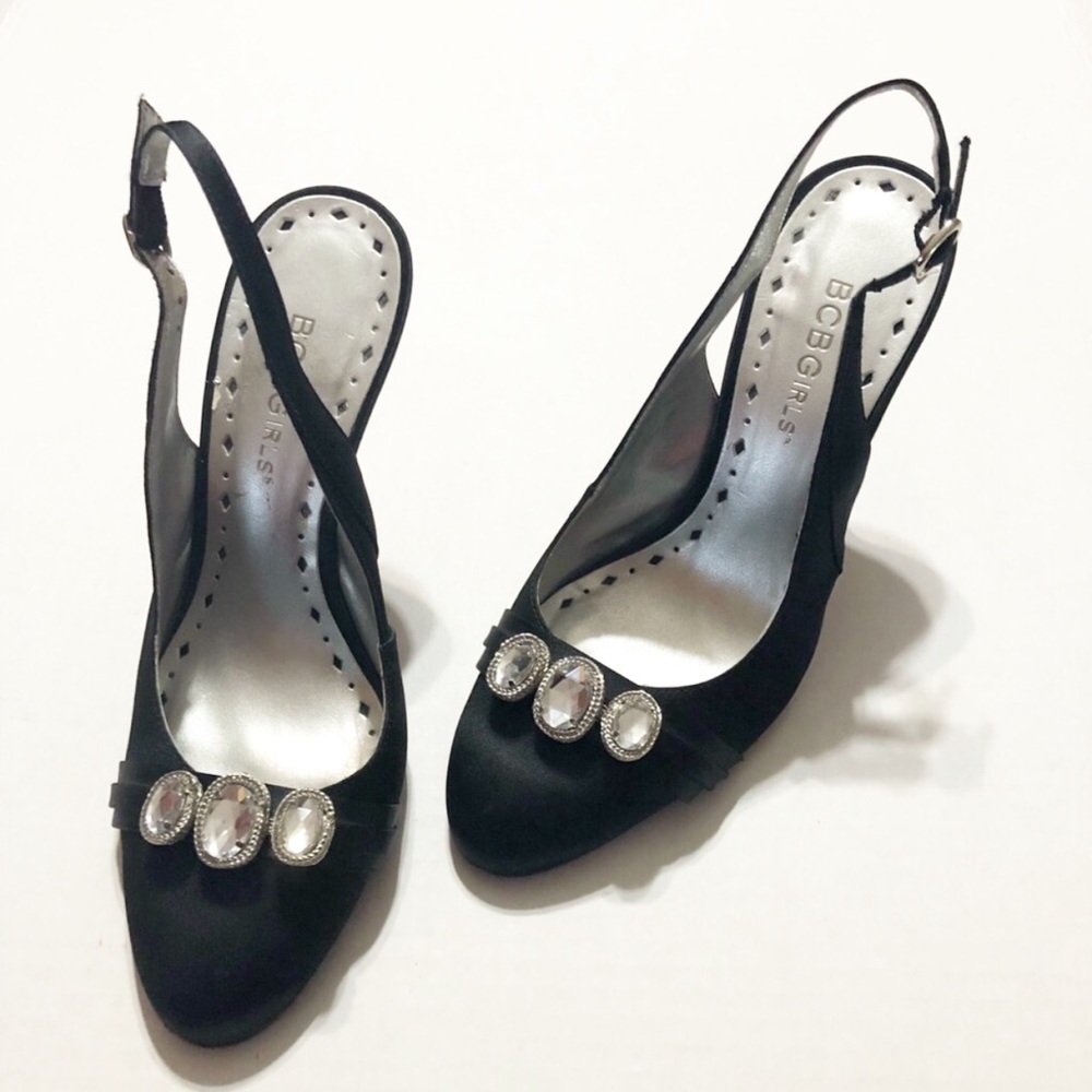 Georgous black BCBG girls heels with rhinestones